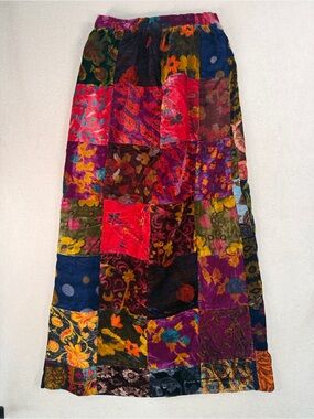 Vintage 80's F.A. Chatta Velvet Patchwork Boho Maxi Skirt